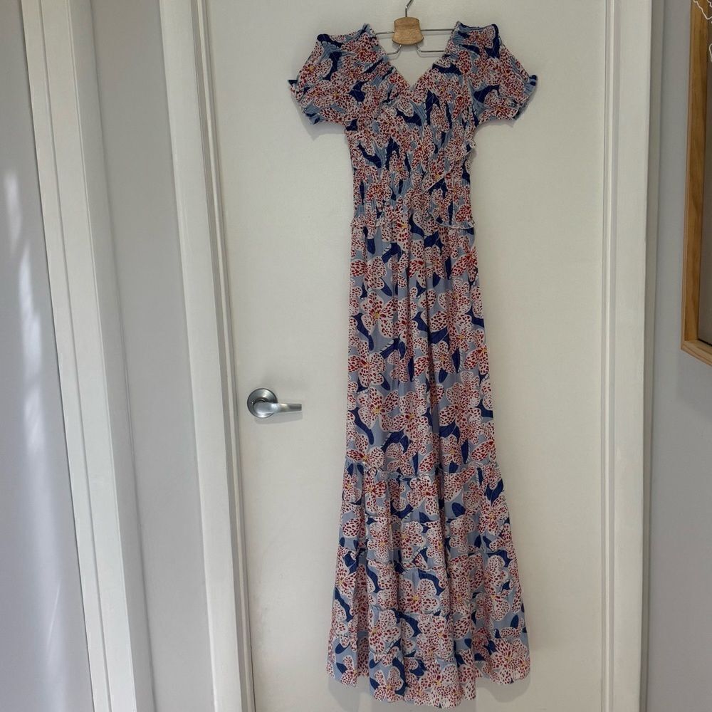 LUMINARY floral print maxi off shoulder dress empire waist‎ cross front Small - Picture 5 of 9